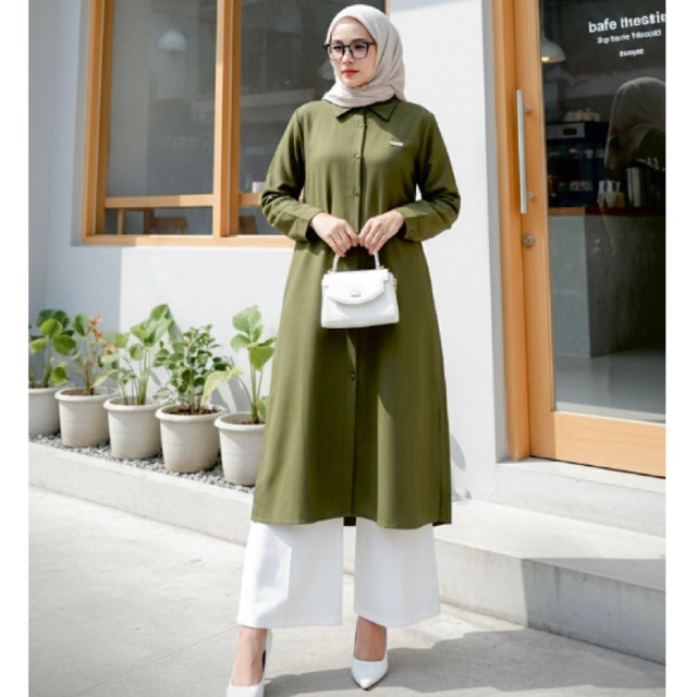 Kemeja Tunik Polos/Long Tunik Atasan Wanita/Tunik Kerah Formal