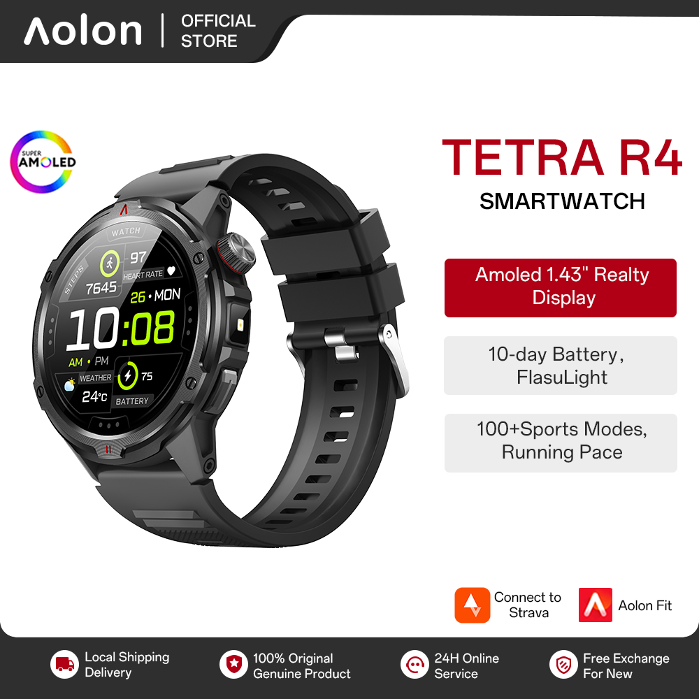 PROMO TERBARU Aolon Tetra R4 Smartwatch AMOLED Smart watch Original AMOLED AOD 1.43'' Bulat Strava