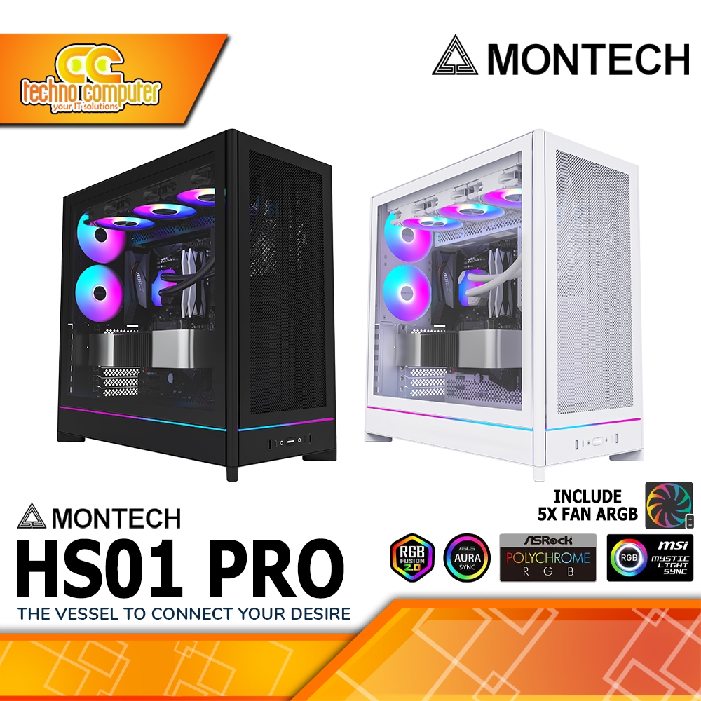 CASING MONTECH HS01 PRO Mesh - Mid Tower ATX Case Tempered Glass (Free 5x ARGB Fan)