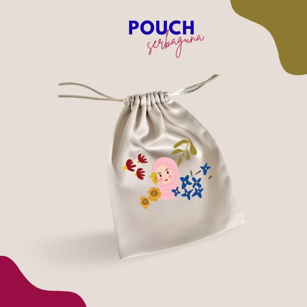 Pouch Tas Serut Satin Serbaguna Drawstring Pouch Travel/Pouch Make Up/Pouch Mukena