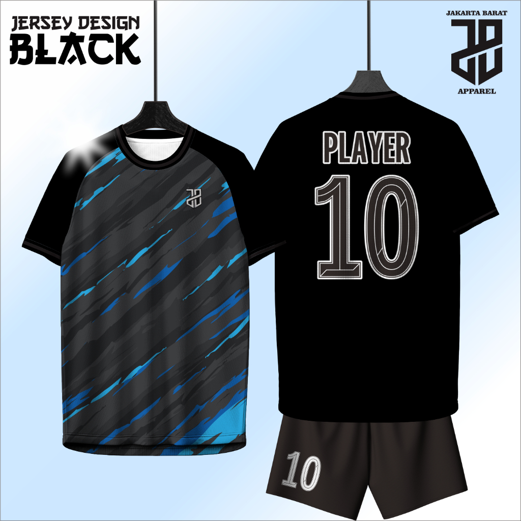 JB Jersey Baju Kaos Black hitam, Futsal Mini Soccer Football strip series Bahan Embos Grade ori
