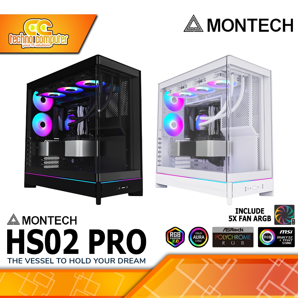 CASING MONTECH HS02 PRO Glass - Mid Tower ATX Case Tempered Glass (Free 5x ARGB Fan)