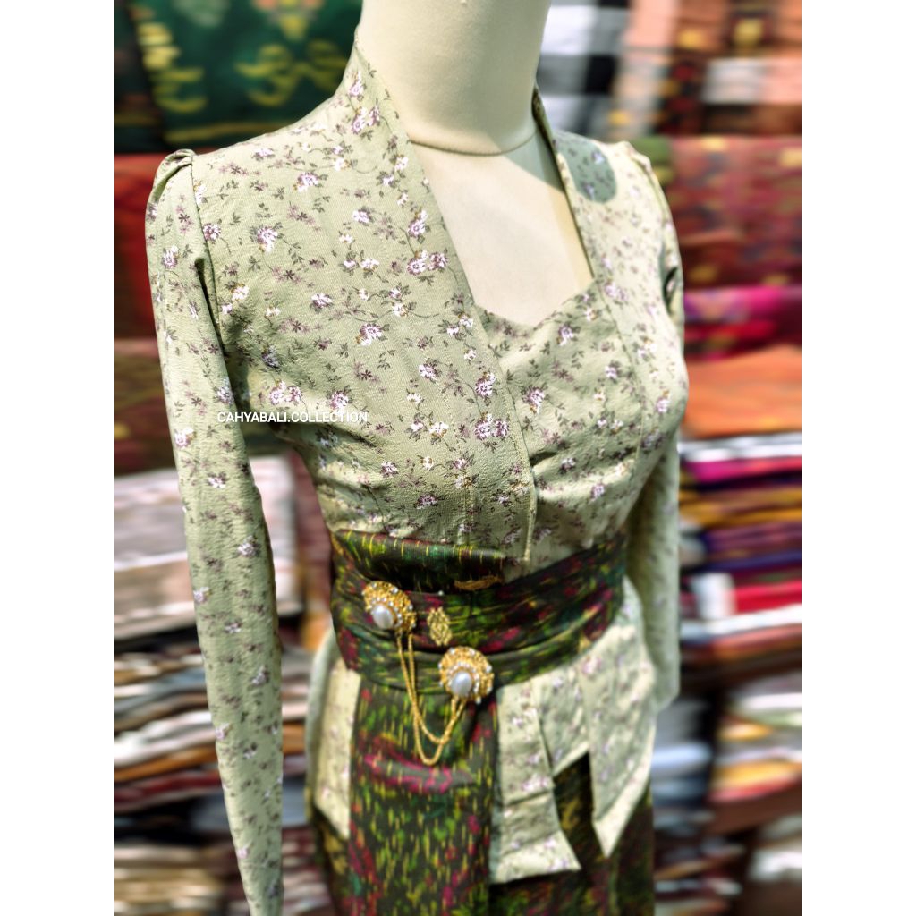 Kebaya Kartini cringkle OLIVE tangan panjang | warna Hijau oliive
