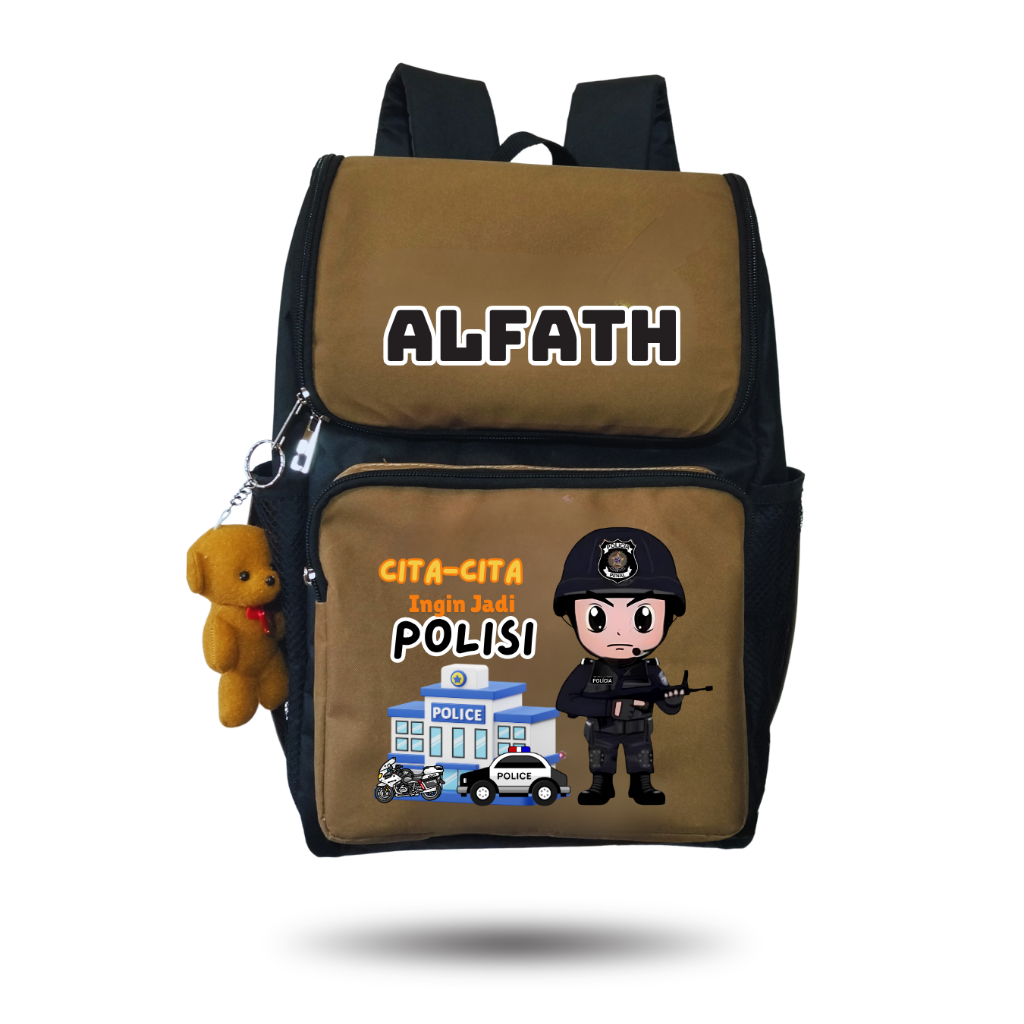 Tas Backpack Anak TK/TPA/SD Cita-cita Polisi Hitam - mubaroqkids