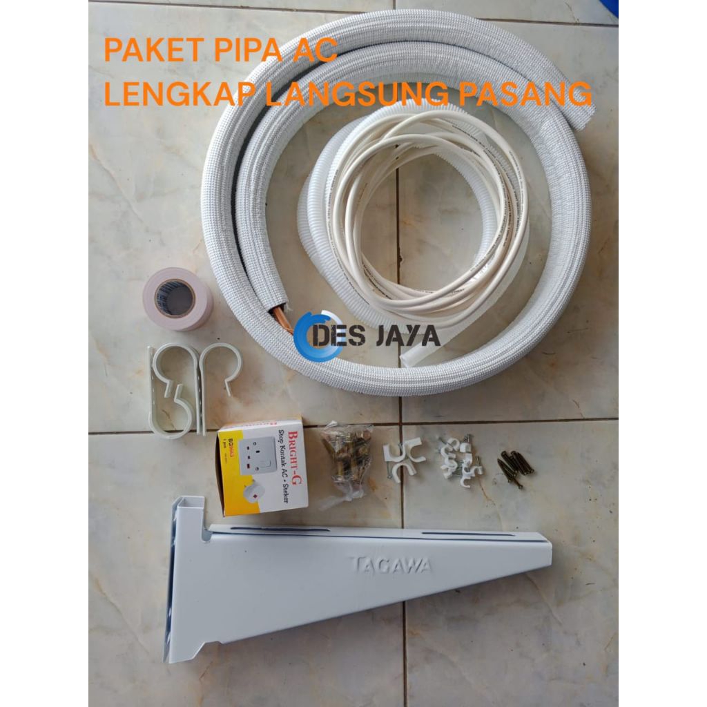 PAKET PIPA AC TAGAWA + Stop kontak AC 1/2PK - 1PK / PAKET MATERIAL PIPA AC LENGKAP LANGSUNG PASANG