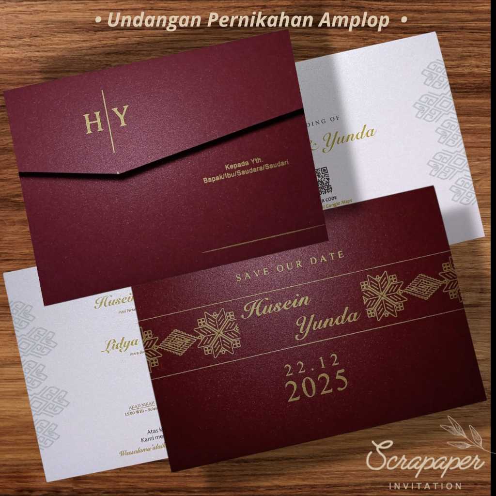Undangan Pernikahan Amplop dan Isi Hardcover Simple Elegan Bahan Kertas Jasmine Berglitter