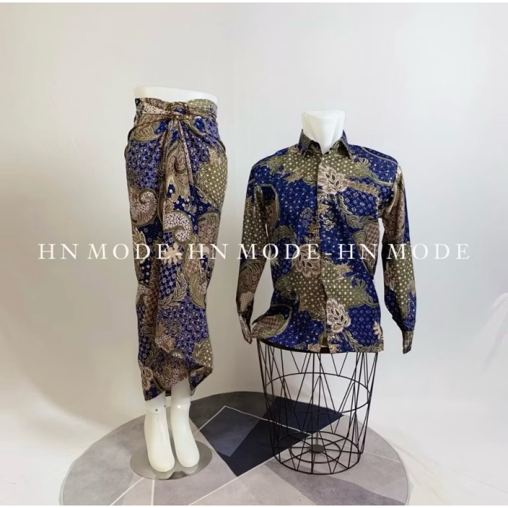 Couple batik modern  Couple kemeja panjang mix rok lilit free ring gesper bahan premium semi sutra
