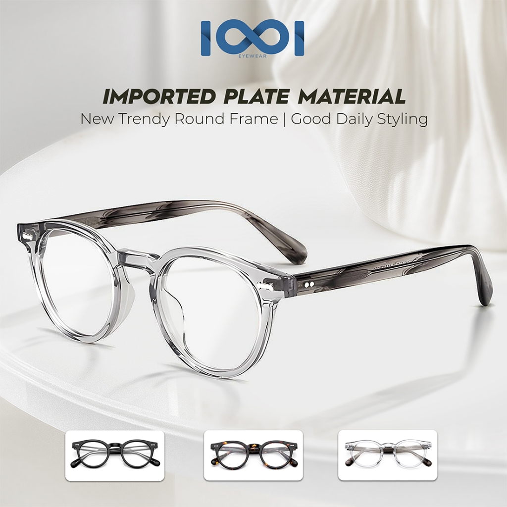 IOOI Kacamata Bulat Pria Wanita Frame Tebal Premium Bisa Minus Anti Radiasi Photocromic Blueray 9861