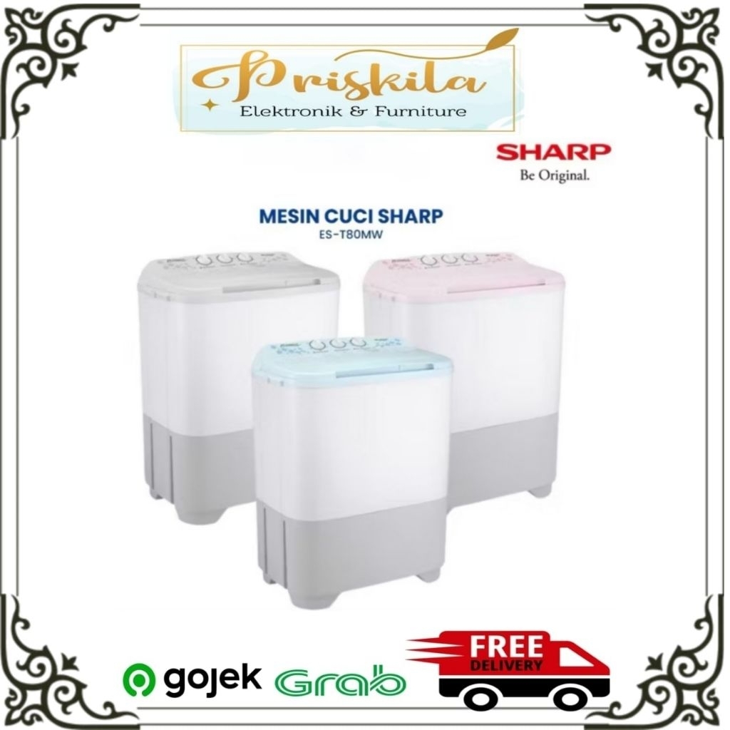 Mesin Cuci 2 Tabung / Mesin Cuci Sharp 2 Tabung / Mesin Cuci Sharp 8 Kg / EST80MW / Furniture Palemb