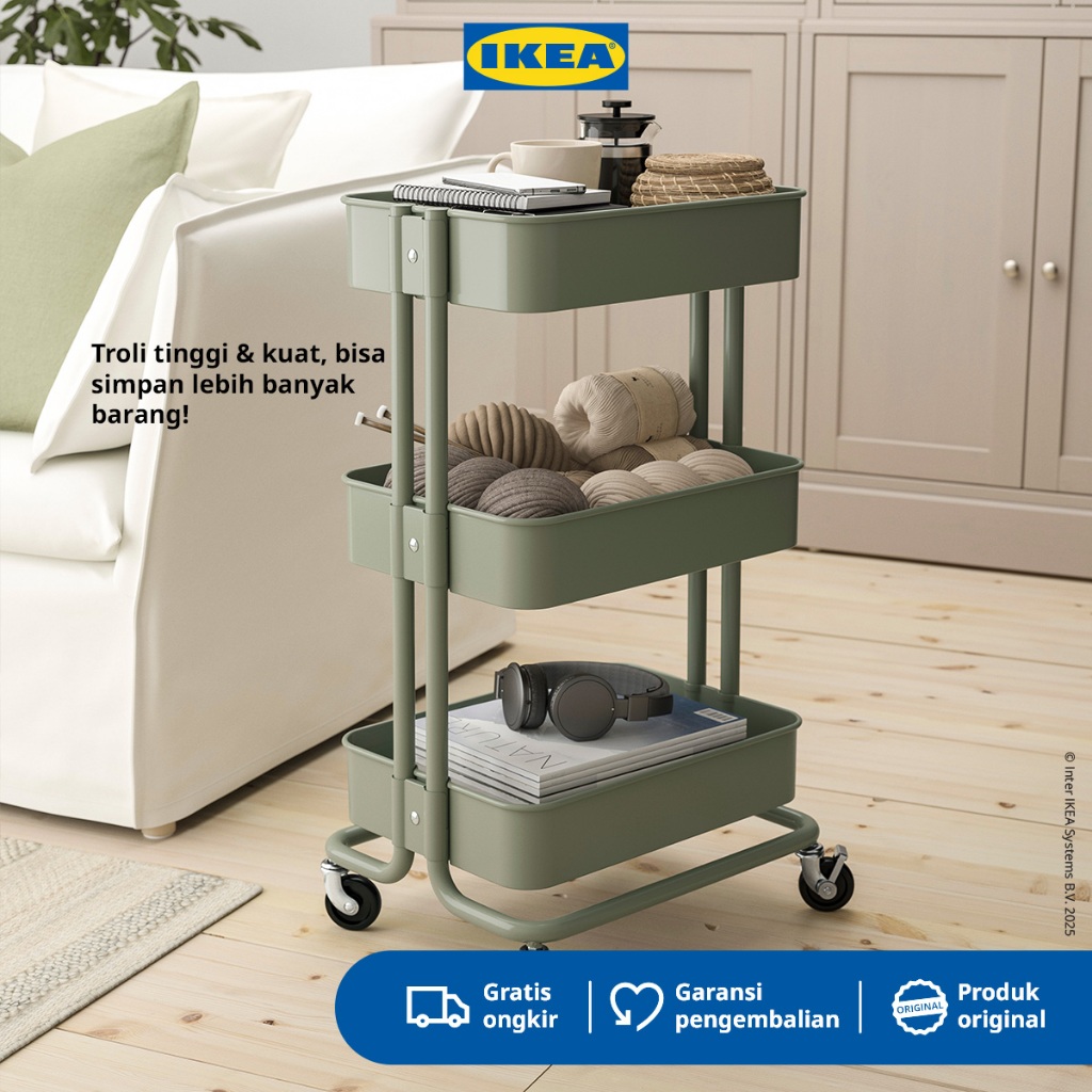 IKEA RASKOG Troli Dapur Serbaguna Abu-Hijau 35x45x77cm