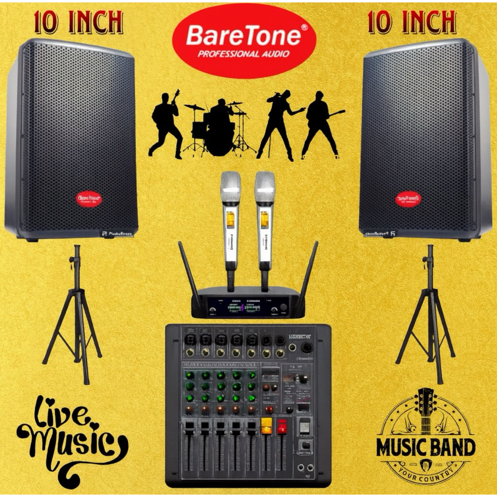 Paket Speaker Baretone 10 Inch MAX10HD Mixer 8 Channel 2 Mic Wireless - MIXER 4 CHANNEL - MIXER 4 CH