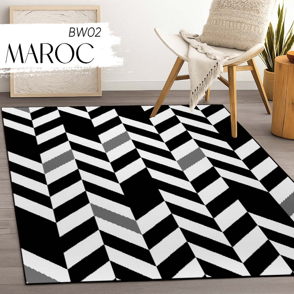 KARPET LANTAI EMPUK 100X150 BW02 MONOKROM / KARPET MONOKROM / KARPET BULU / KARPET LOKAL / KARPET LA
