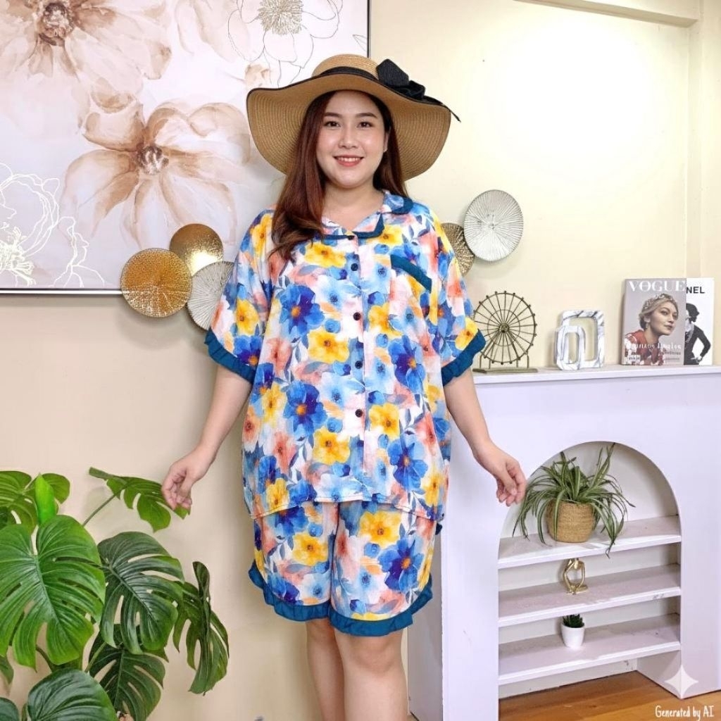 SETELAN BAJU TIDUR JUMBO LD 150 CELANA PENDEK RAYON PREMIUM/ SETELAN RAYON JUMBO