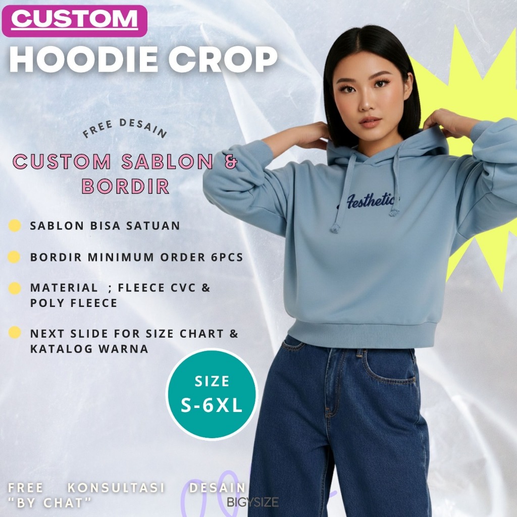 Hoodie Crop Custom Bordir Premium | Cocok untuk Komunitas, Zumba, Dance Club | Fleece Tebal Nyaman 2
