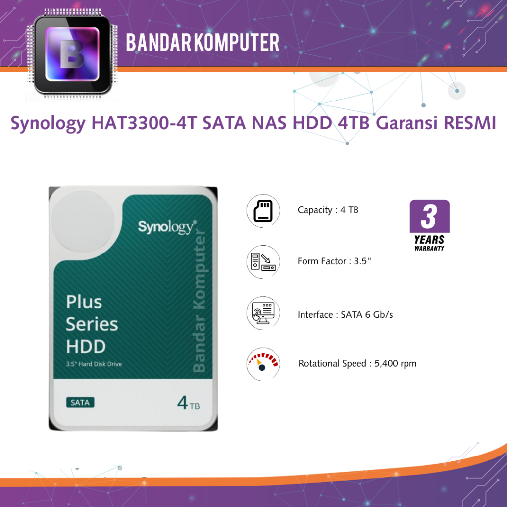Synology Sata Plus HAT3300-4T 4TB 3.5" HDD/ HD/ Hardisk/ Harddisk Internal NAS