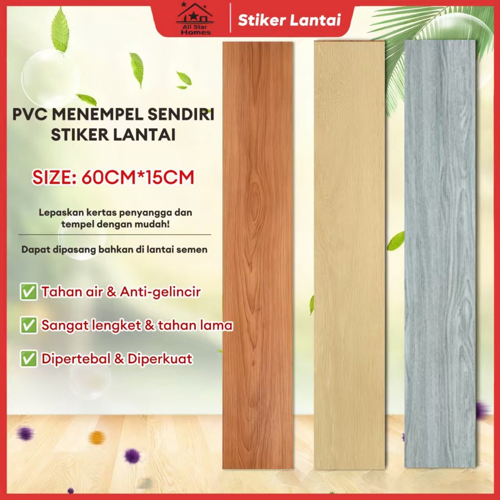Lantai vinyl tempel Premium Model baru 60*15cm Waterproof Stiker Vinyl Lantai Kayu High Quality