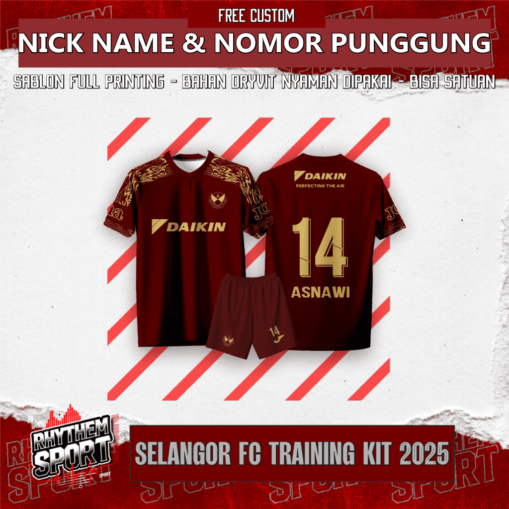JERSEY SEPAK BOLA SELANGOR FC TRAINING KIT 2025 free custom nama dan nomor punggung full printing