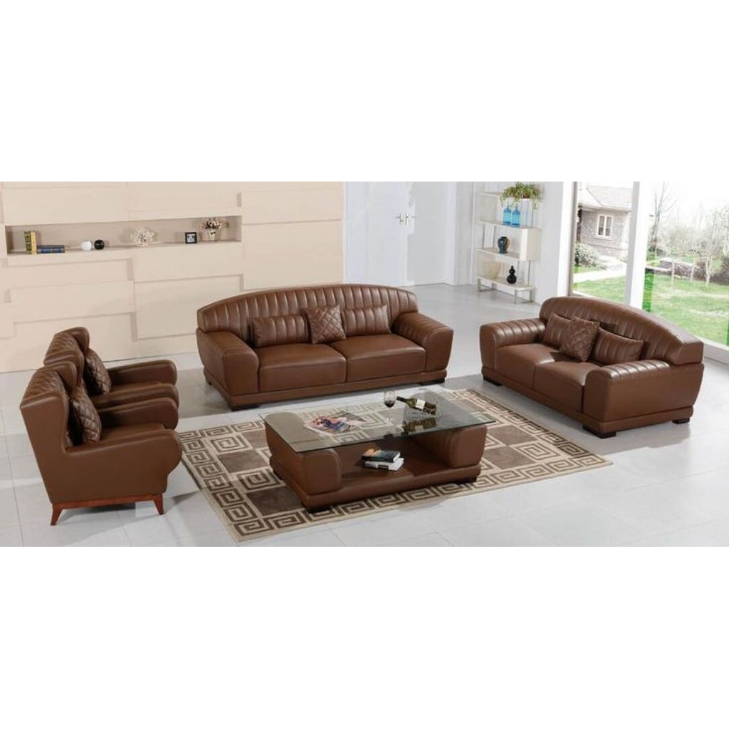 Sofa Kulit Fullset Sofa 321 Kulit Desain Mewah Sofa Ruang Tamu Kayu Jati
