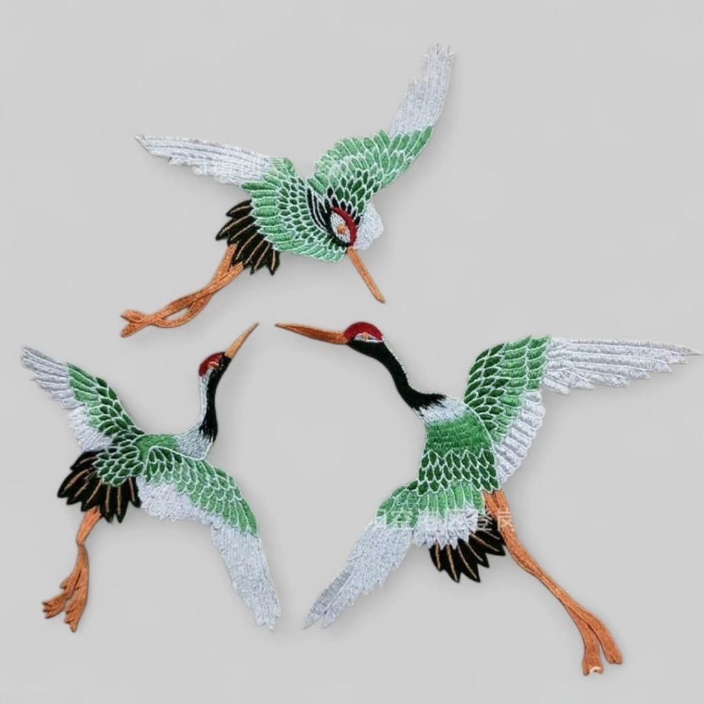 bordir burung bangau set 3pc/crane bird/aplikasi bordir burung