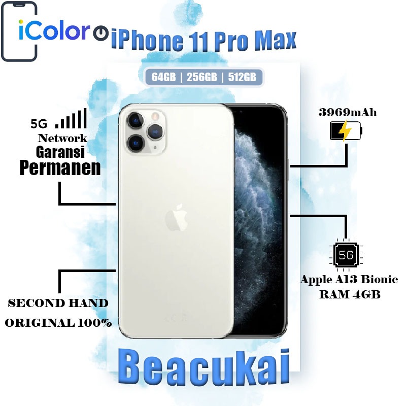 Beacukai iPhone 11 Pro Max 64GB 256GB 512GB Permanen Secondhand Mulus Normal 100% Original Fullset I