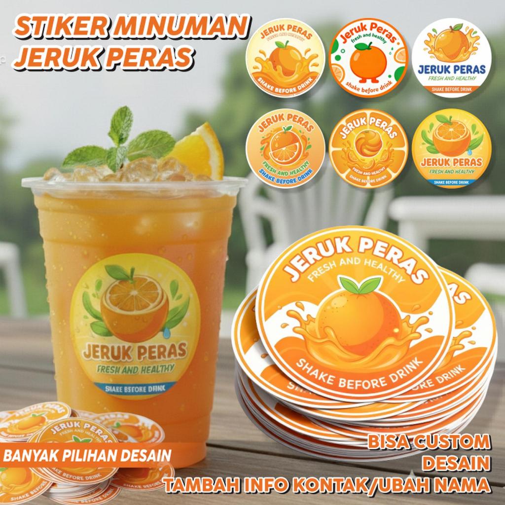 Stiker Label Minuman Es Jeruk Peras Isi 54 Pcs Sticker Minuman Gelas Cup