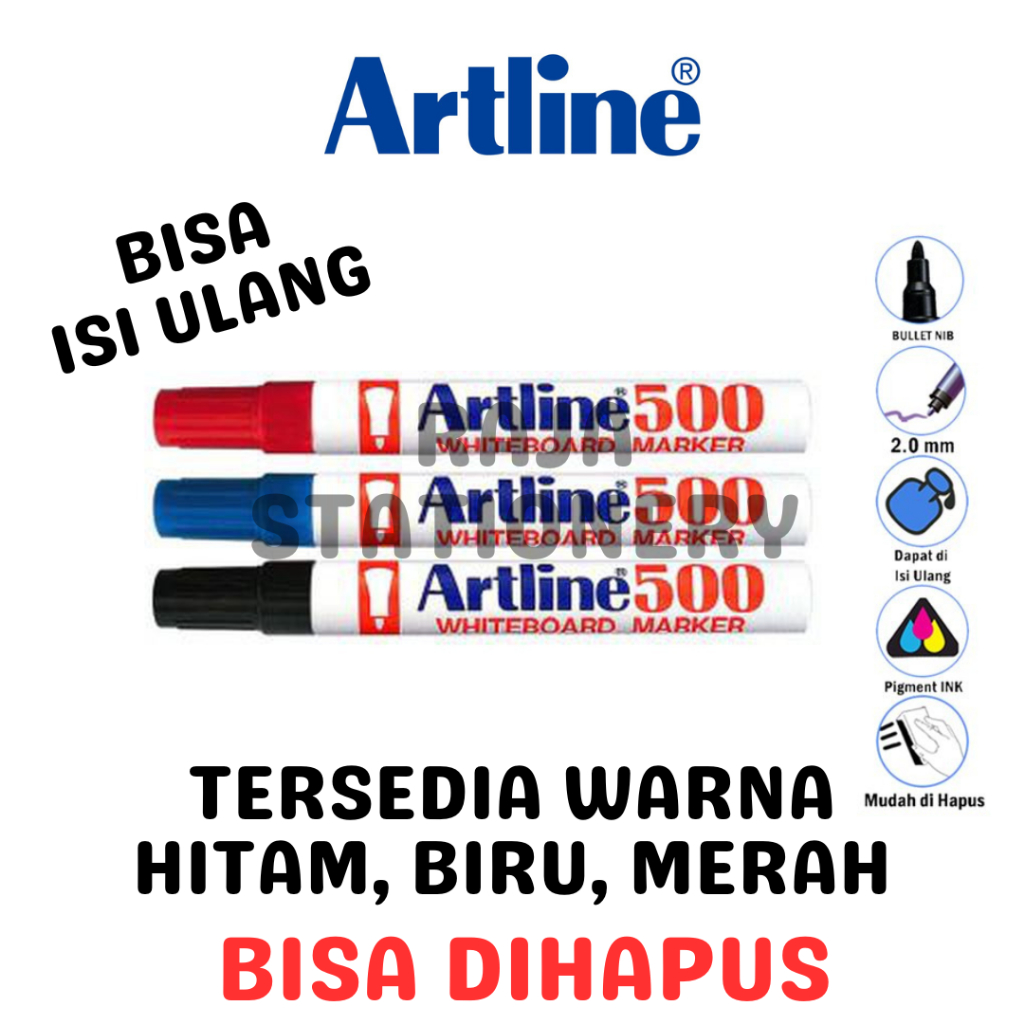 Artline Whiteboard Marker Black Blue Red 500 Spidol Papan Tulis Hitam Biru Merah Art Line 500 Bisa D