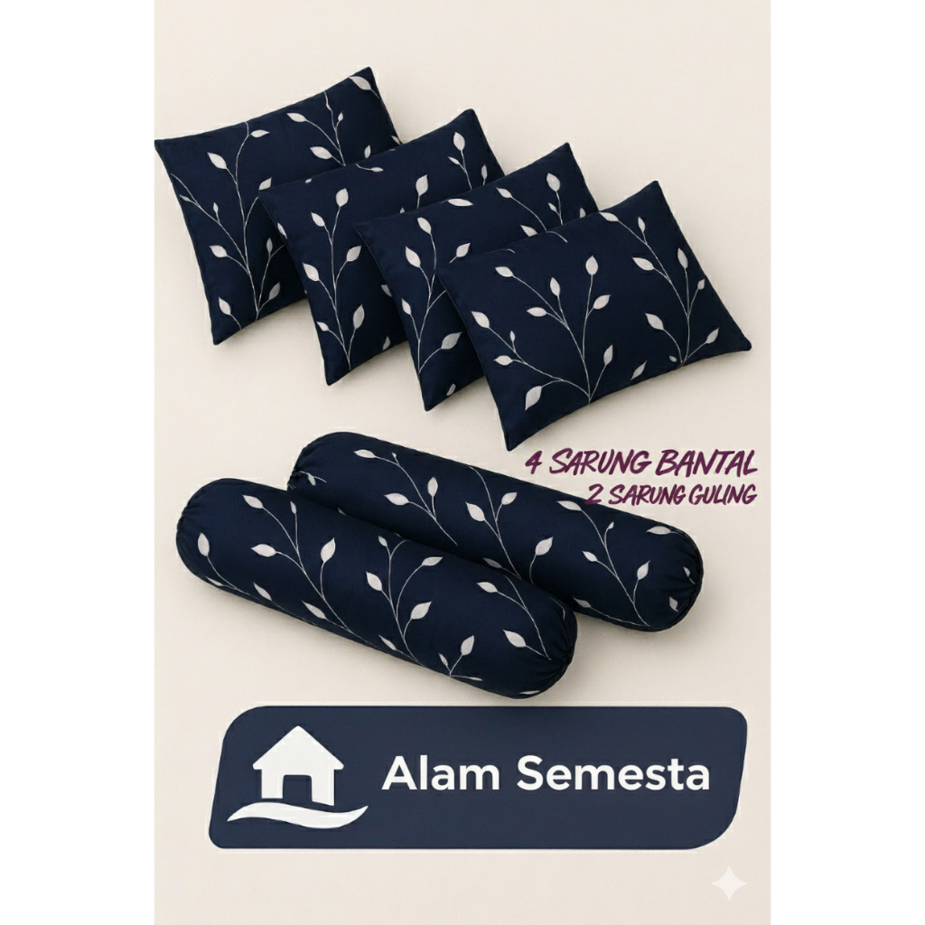 Sarung Bantal Guling Motif Bunga Biru Navy – Lembut, Tidak Mudah Pudar