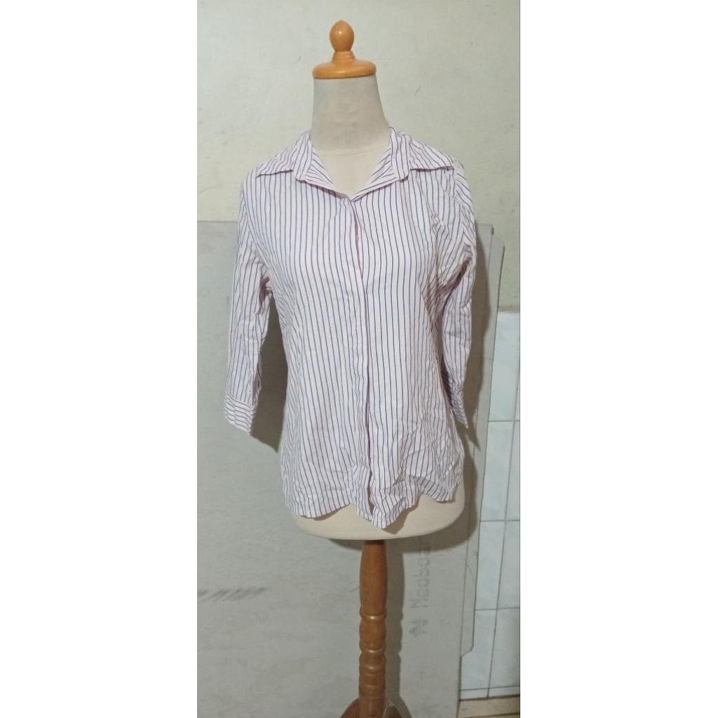 Kemeja Pink Garis Biru Atasan Cewek Bekas Preloved