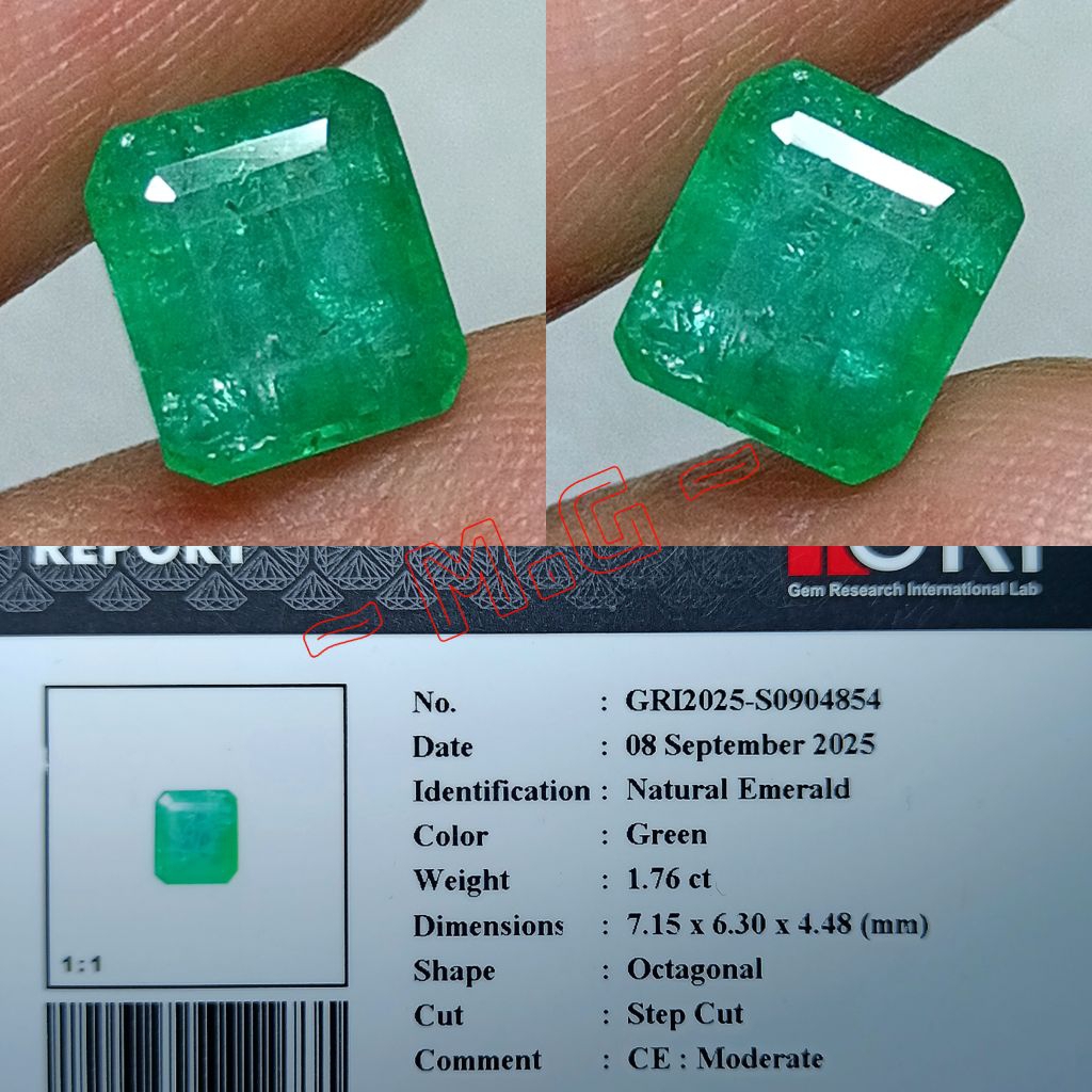 NATURAL EMERALD BERYL ZAMRUD MODERATE GREEN MEMO GRI LAB