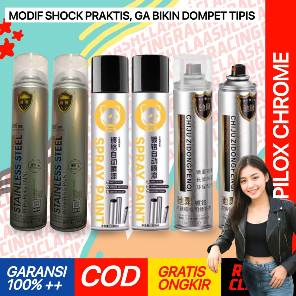 Racing Claash Cat Pilox Chrome Krom Spray Paint Semprot Mengkilap Stainless Steel Anti Karat 350ml