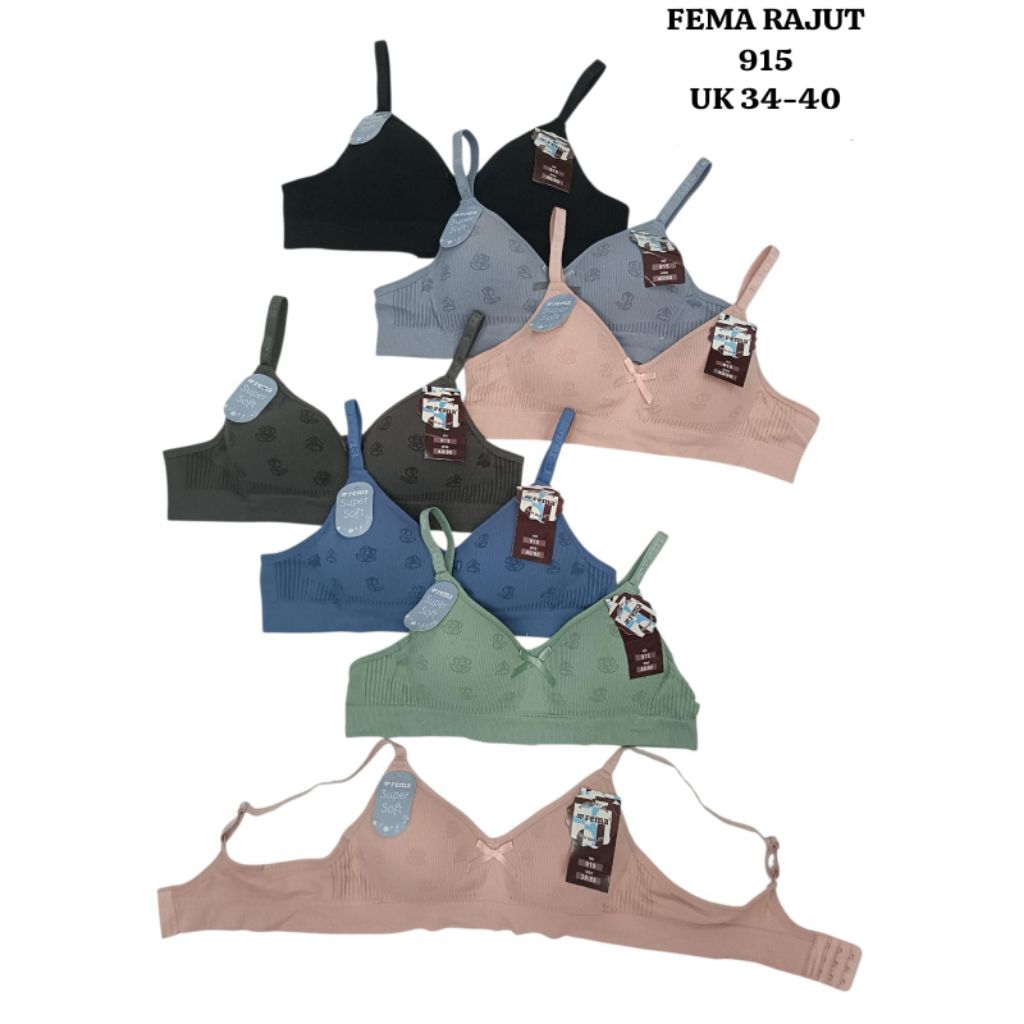 BRA BH FEMA RAJUT IMPORT TANPA KAWAT CUP B No 34-40 3kait adem lembut murah premium 915