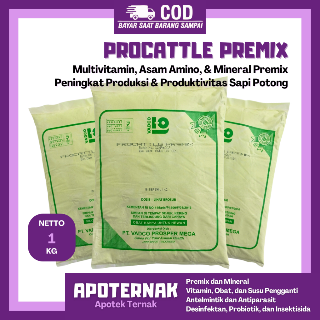 PROCATTLE PREMIX 1 KG VADCO - PRO CATTLE Premix VADCO Vitamin Mineral Sapi Potong Perah Kambing
