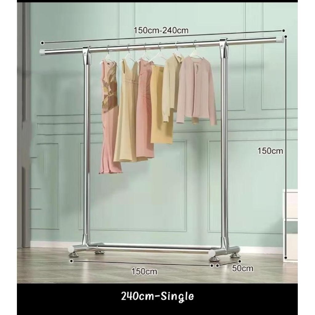 rak gantungan baju berdiri stainless