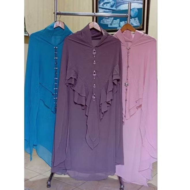 Khimar  ceruty premium 2 layer manik crystal