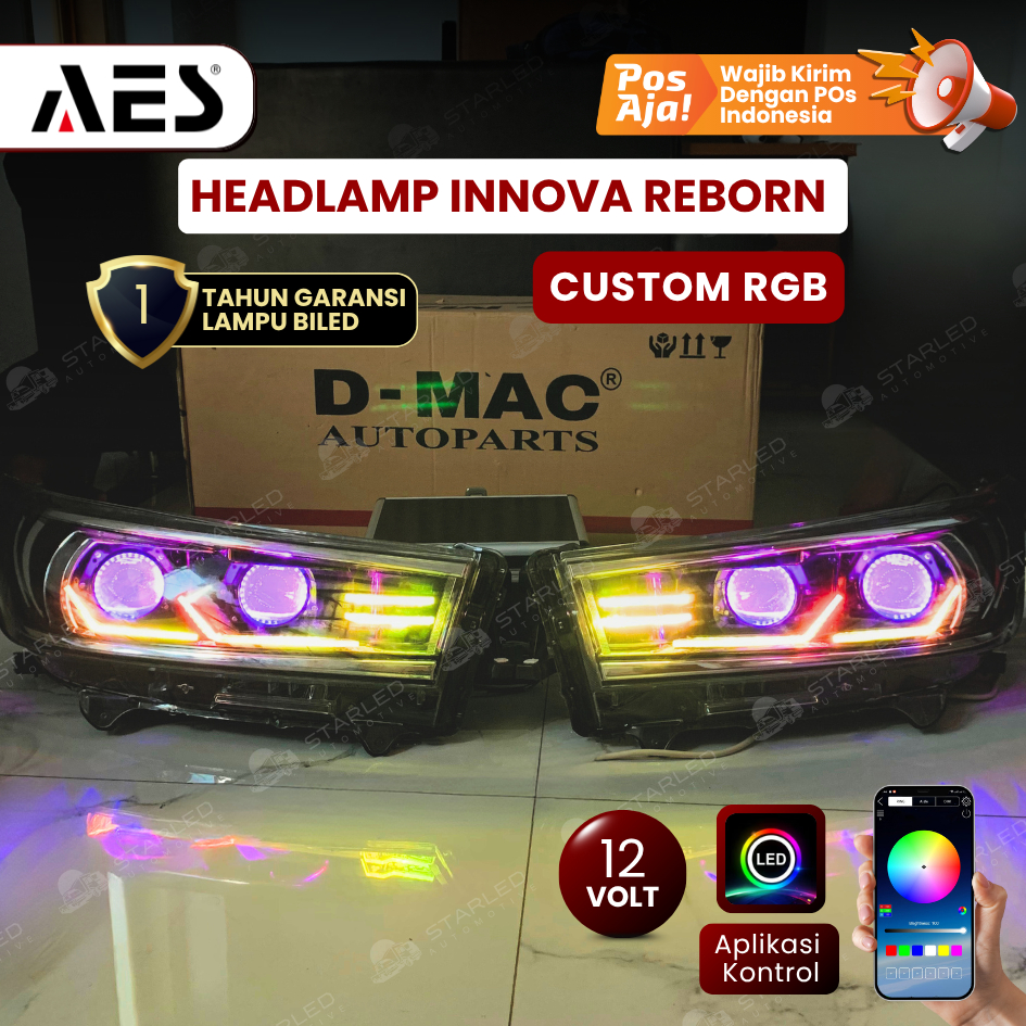 Headlamp Innova Reborn Set Biled I-FUN 12V Custom Slim Frame Full RGB Head Lamp Mobil Innova Reborn 