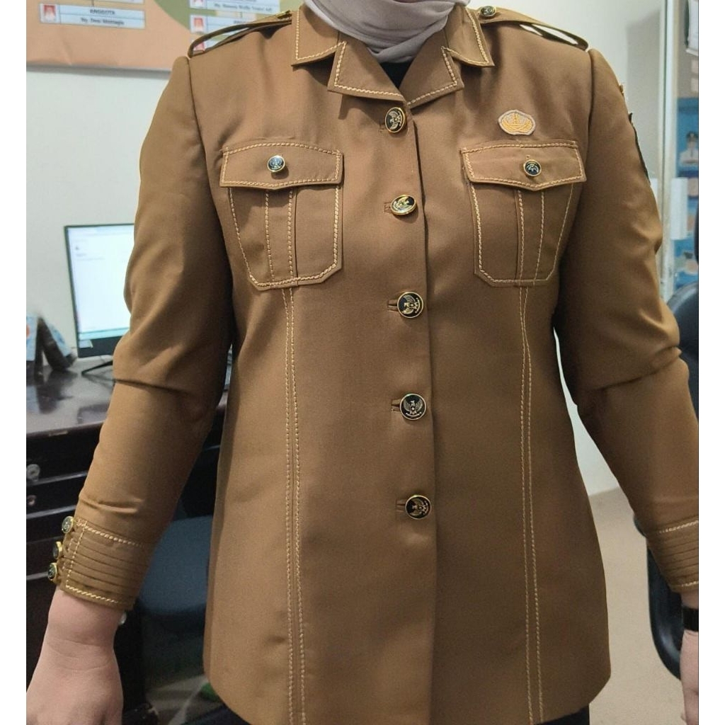 1 SET BAJU DINAS PDH WARNA KHAKI JAHIT SMOCK TERBARU