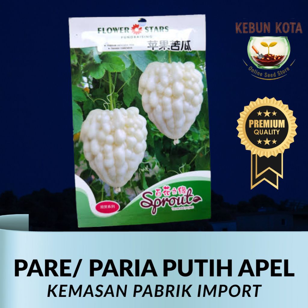 KEMASAN PABRIK IMPORT[KEBUN KOTA]-Bibit Benih Tumbuhan "PARE PARIA PUTIH APEL"