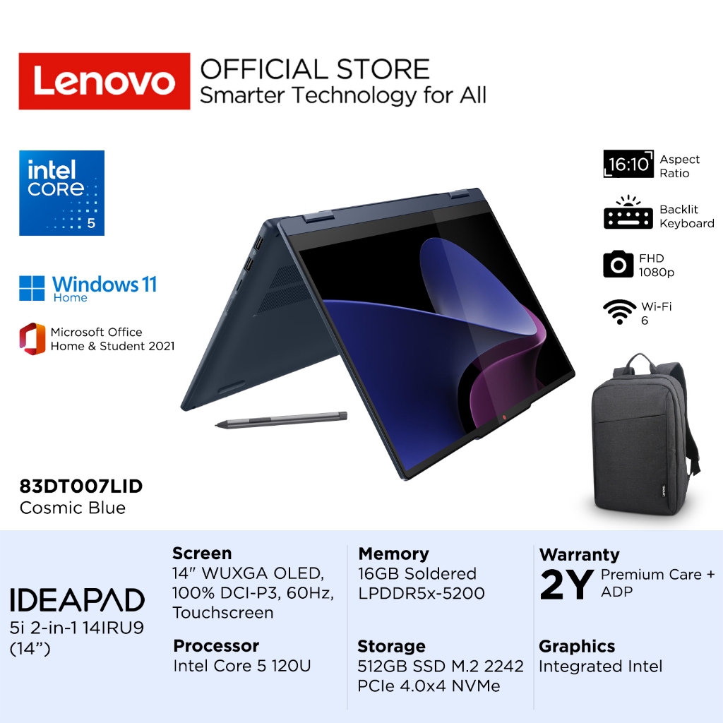 Lenovo IdeaPad 5i 2-in-1 14IRU9 7LID 7MID Intel Core 5 120U, Integrated Intel Graphics, RAM 16GB, SS