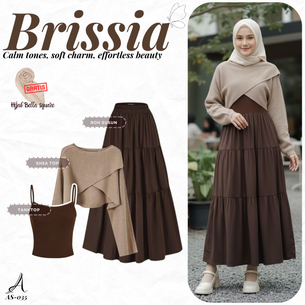 Paket Hemat One Set Hijab Korean Style ( Outer Rajut + Rok + Tanktop ) Setelan Wanita Kekinian |AS35