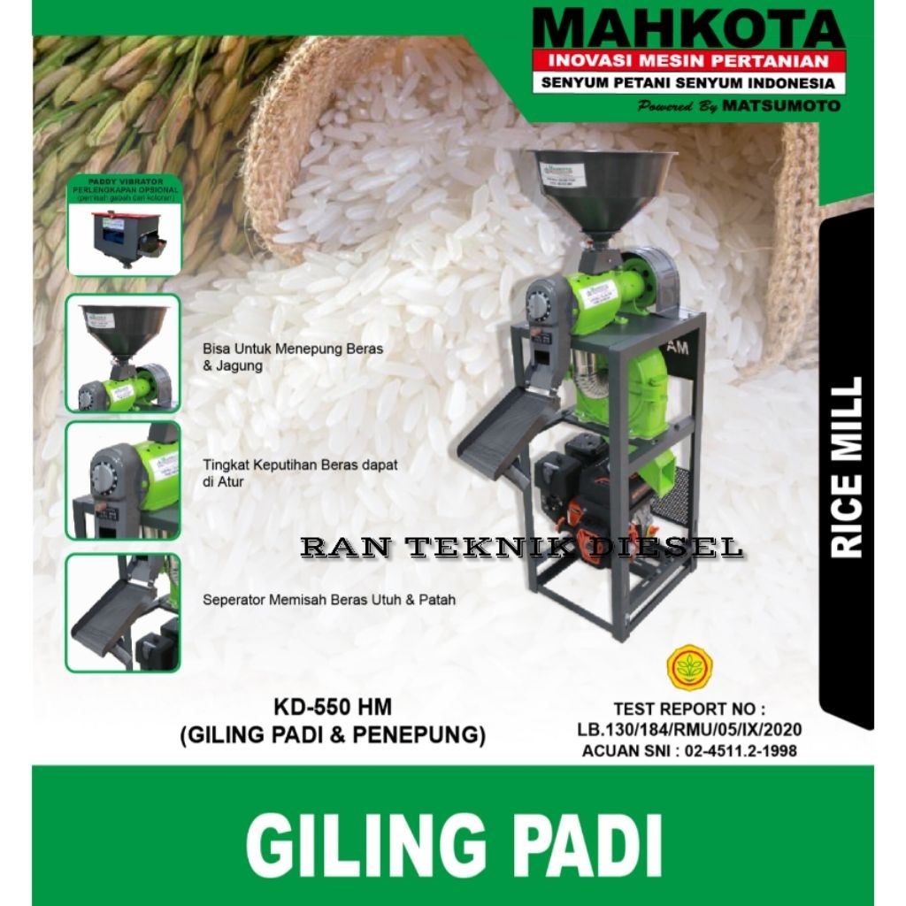 Mesin Giling Padi & Penepung MAHKOTA KD 550 HM Multifungsi