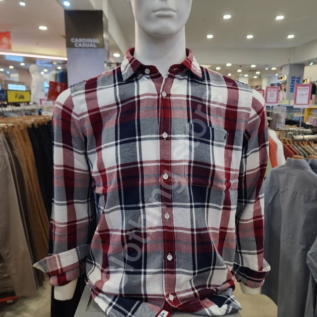 LOIS ORIGINAL kemeja flanel pria lengan panjang merah  KLL579