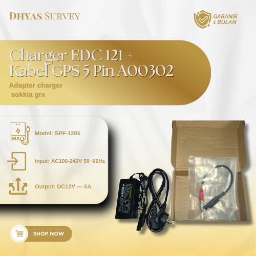 Charger Adaptor GPS Topcon EDC-121 Kabel 5 Pin A00302 Charger GPS Geodetik Sokkia EDC121 + A00302