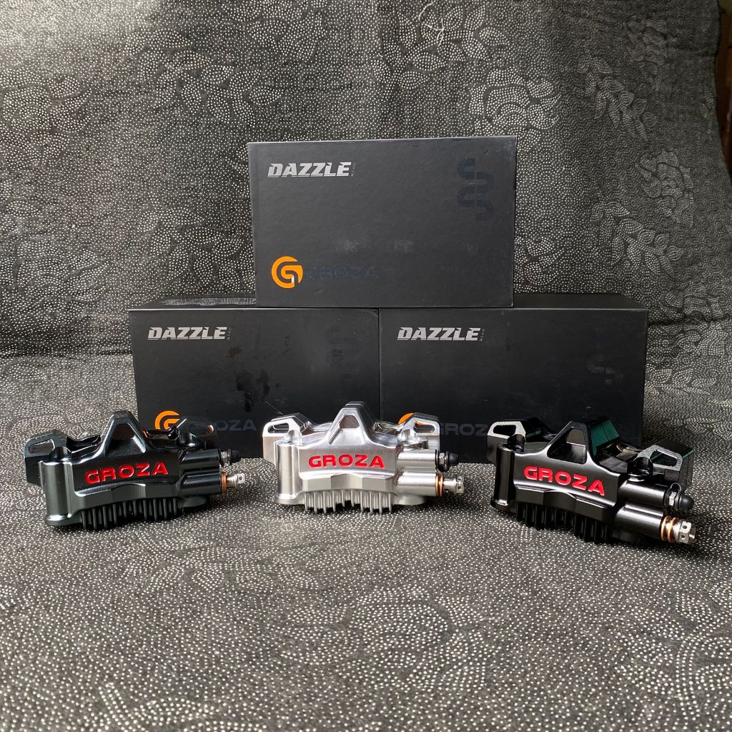 KALIPER/CALIPER DEPAN GROZA DAZZLE ALMUNIUM CNC 4 PISTON KALIPER RADIAL AXIAL 4 PISTON UNIVERSAL GRO