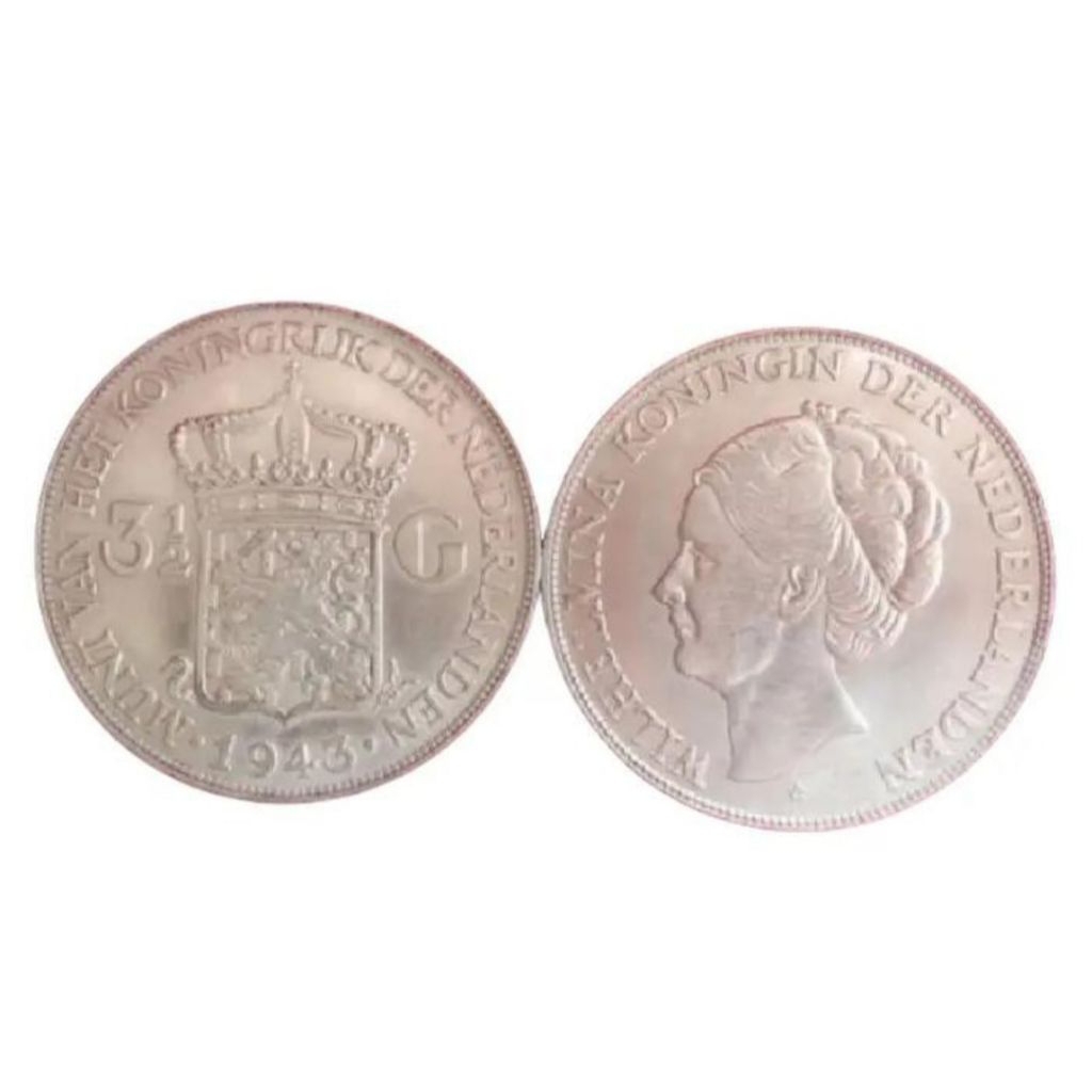 Koin Kuno Nederland Tahun 1943 Wilhelmina 1/2.G 1.G 2.1/2G 3.1/2G (Bisa Cod Bayar Di Tempat