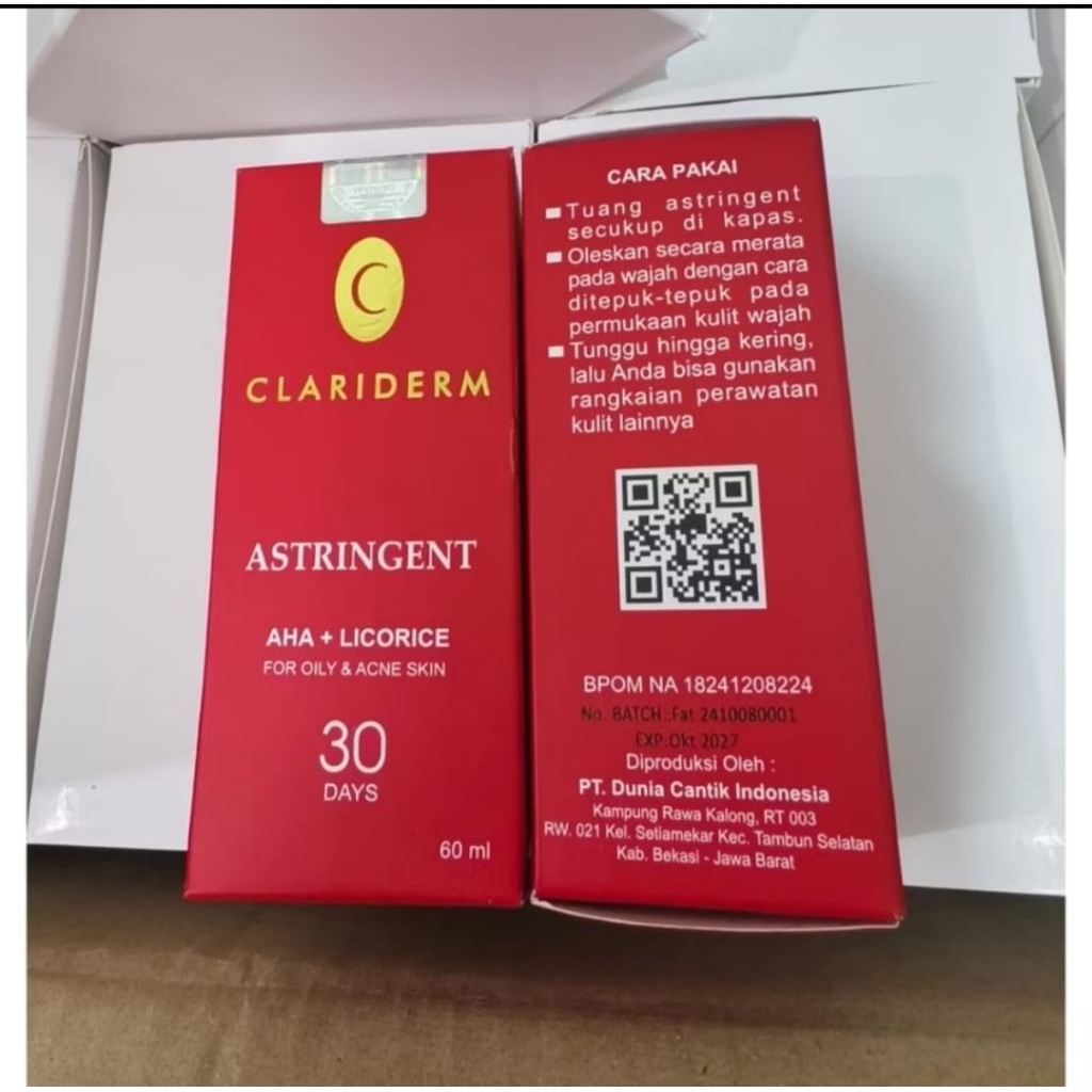 toner clariderm astringent bpom