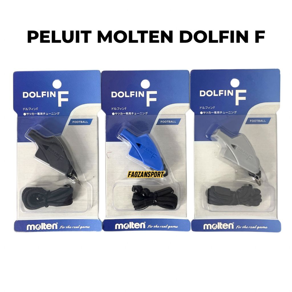 Peluit Molten Dolfin F 124dB Pealess Original Pluit Wasit Sepak Bola Outdoor Profesional Hitam Biru