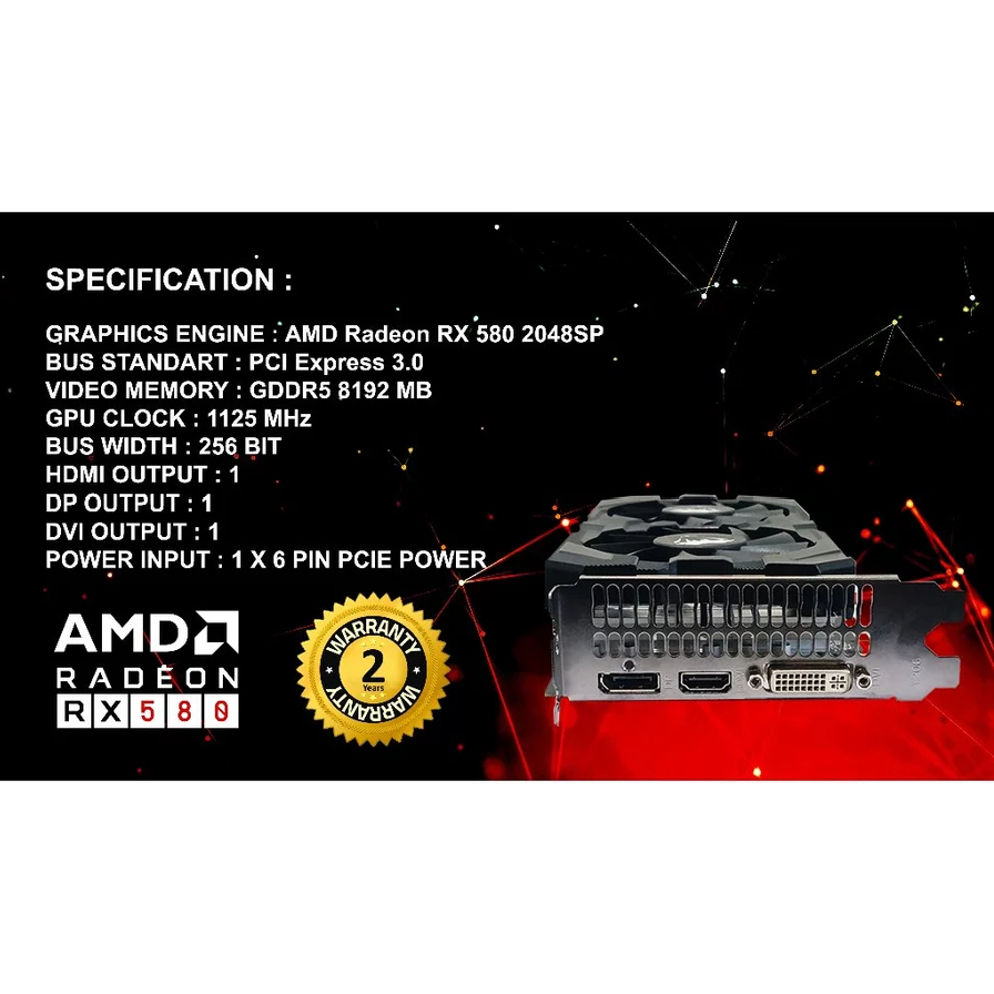 VGA Venomrx AMD Radeon RX590 8GB GDDR5 256 Bit  Graphic Card