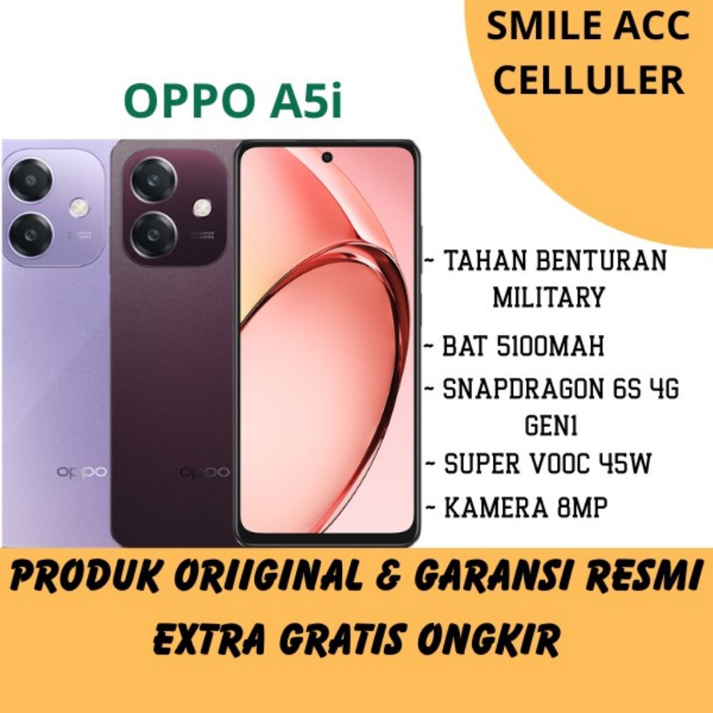 Handphone OPPO A5i RAM 4/64GB & RAM 4/128GB Garansi Resmi OPPO