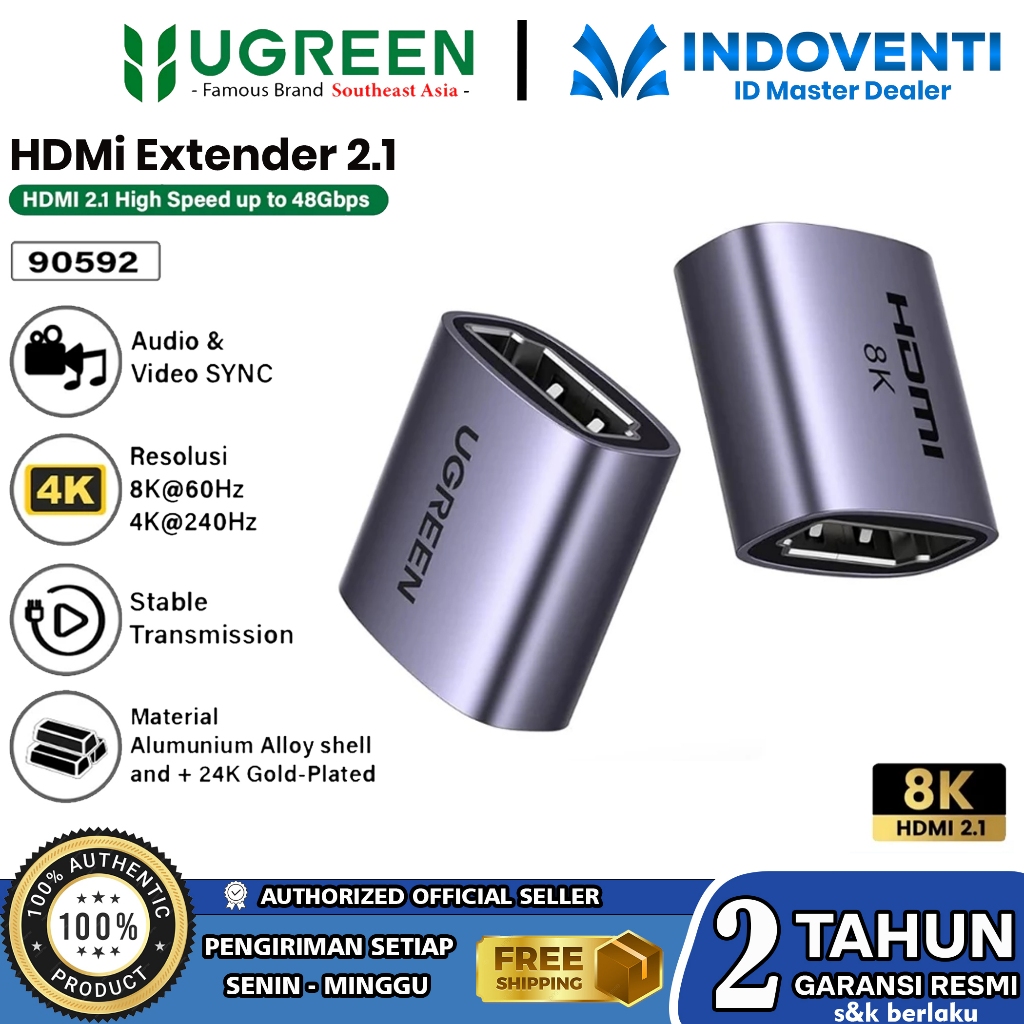 UGREEN Adapter Sambungan Kabel HDMI 2.1 Coupler HDMI Female to Female Connector 8K@60Hz eARC 3D HDTV