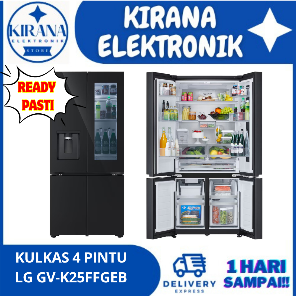 LG GV-K25FFGEB KULKAS 4 PINTU 672 Liter Instaview Water Dispenser Icemaker
